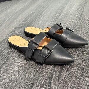 Jessica Simpson Black Buckle Mules